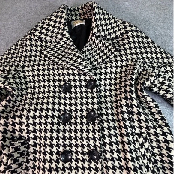 Talbots Houndstooth Double Breasted Belted Peplum Coat Jacket Women's Size L 50s - Picture 4 of 9